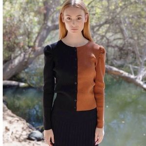 NWT! MIA MOD RIBBED COLOR BLOCK CARDIGAN - CAMEL/BLACK